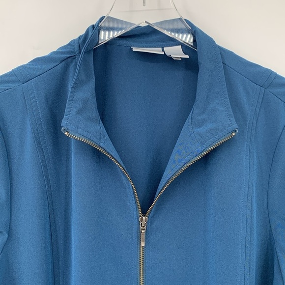 Chicos Zenergy zipper front jacket coat lightweight blue stretch nylon 2 Large - Picture 2 of 5